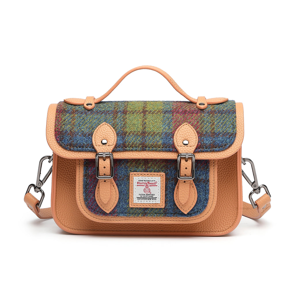 Harris Tweed Edinburgh Satchel Purple Green/Tan Brown