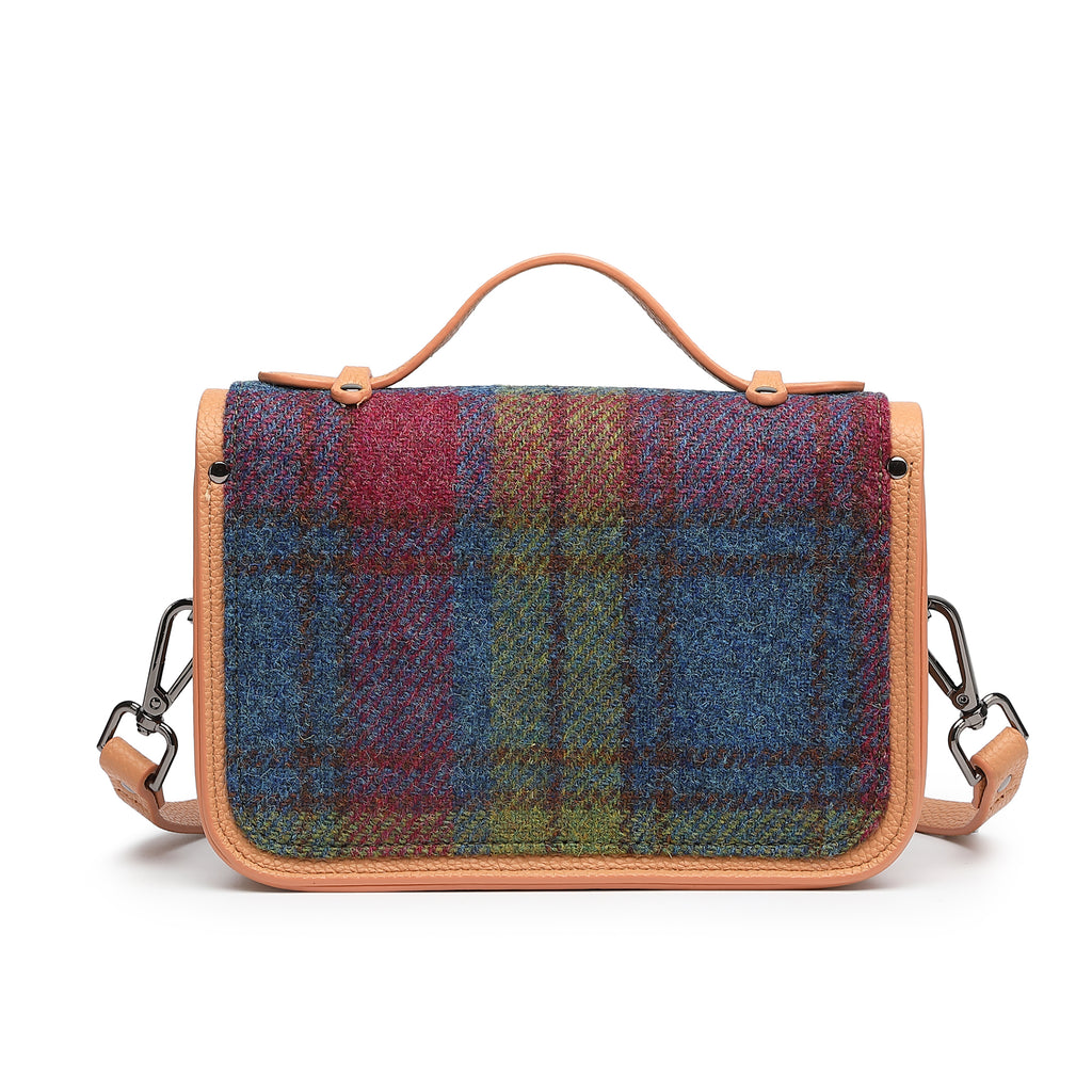 Harris Tweed Edinburgh Satchel Purple Green/Tan Brown