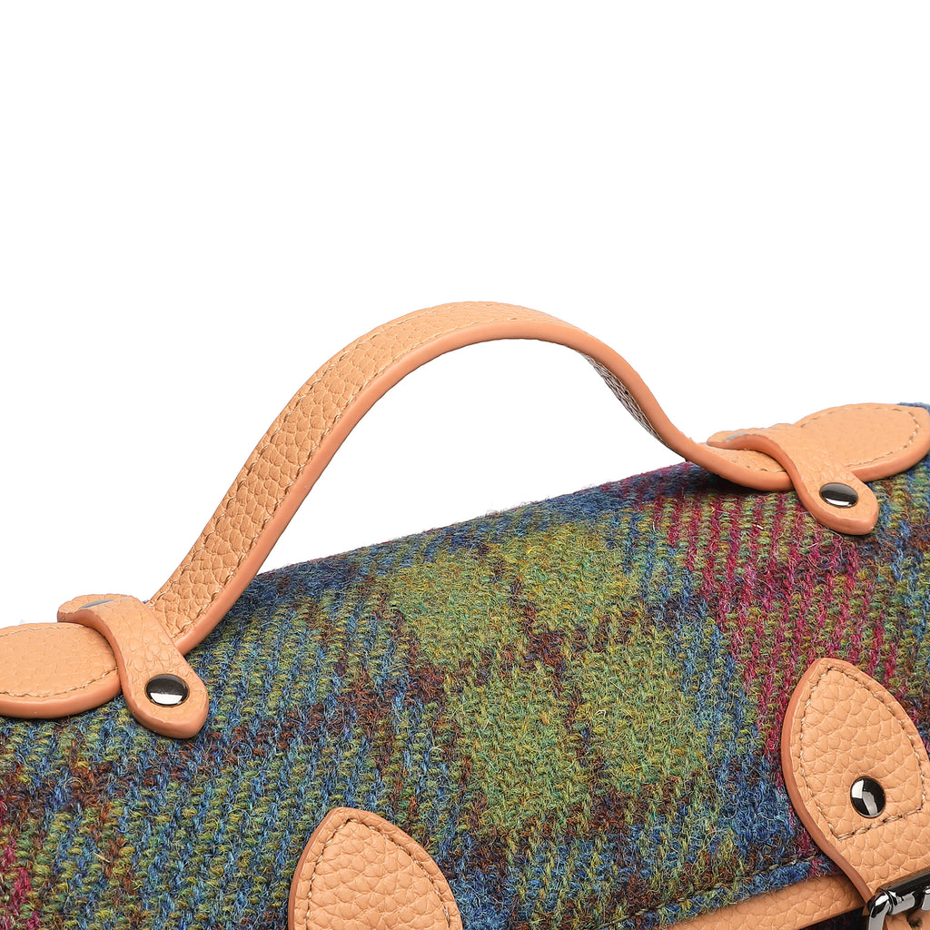 Harris Tweed Edinburgh Satchel Purple Green/Tan Brown