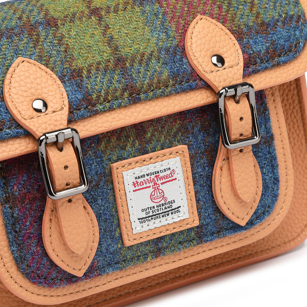 Harris Tweed Edinburgh Satchel Purple Green/Tan Brown