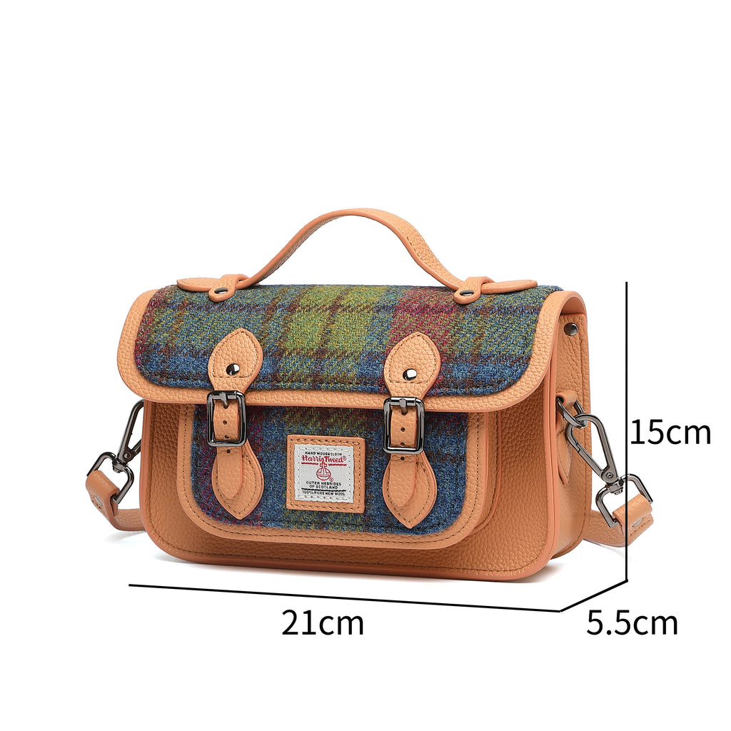 Harris Tweed Edinburgh Satchel Purple Green/Tan Brown
