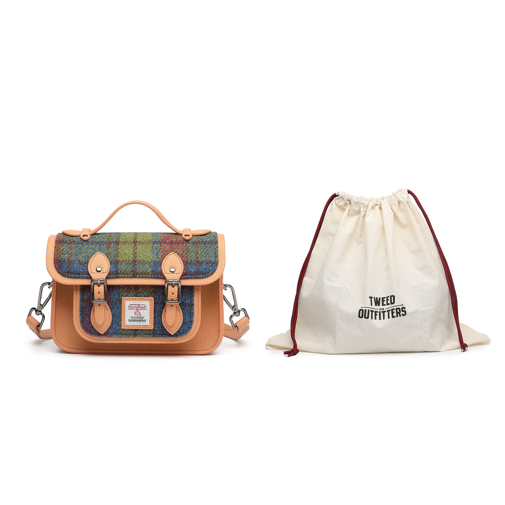 Harris Tweed Edinburgh Satchel Purple Green/Tan Brown