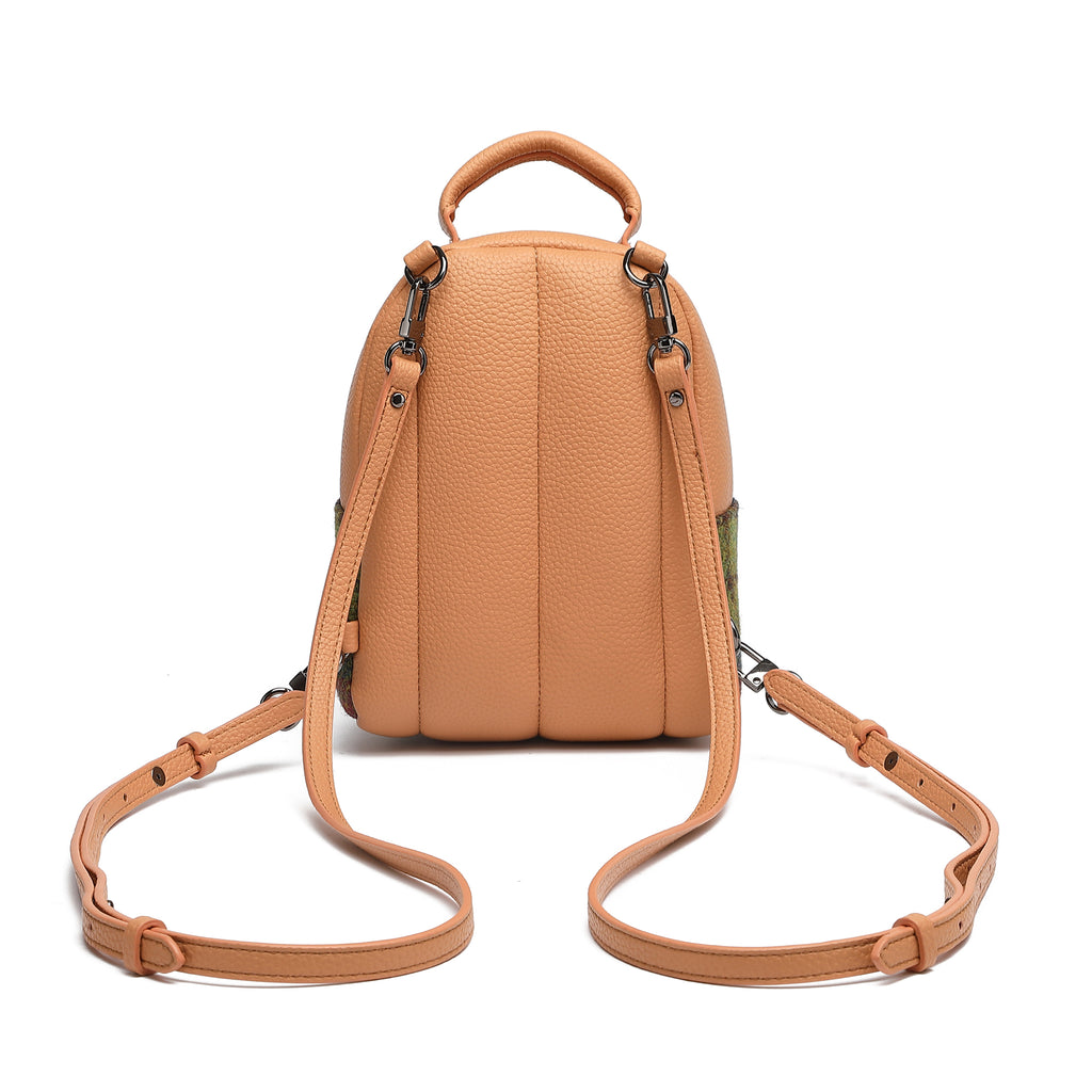 Harris Tweed Mini Backpack Purple Green/Tan Brown