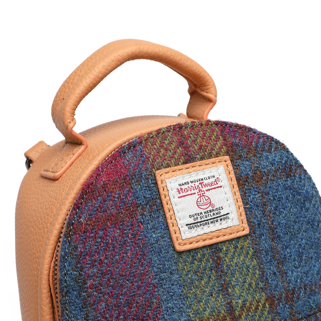Harris Tweed Mini Backpack Purple Green/Tan Brown