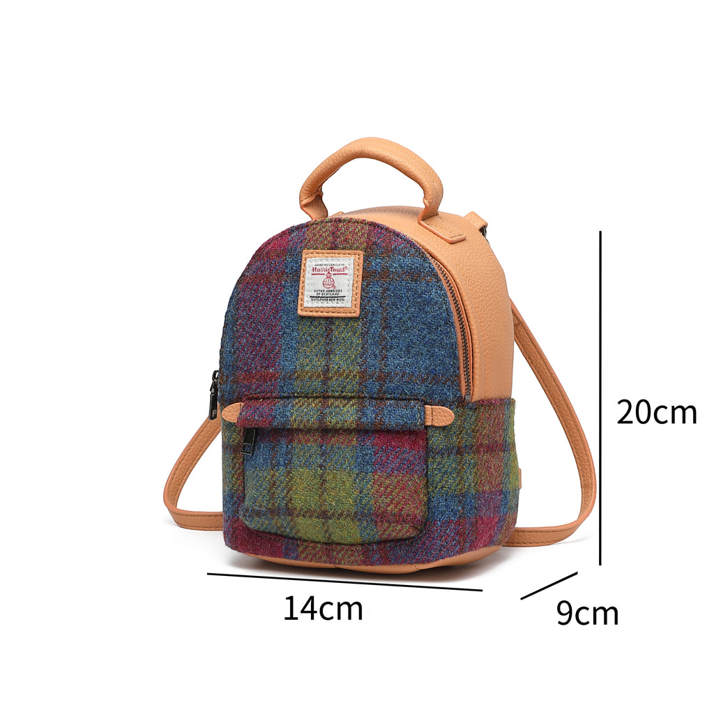 Harris Tweed Mini Backpack Purple Green/Tan Brown