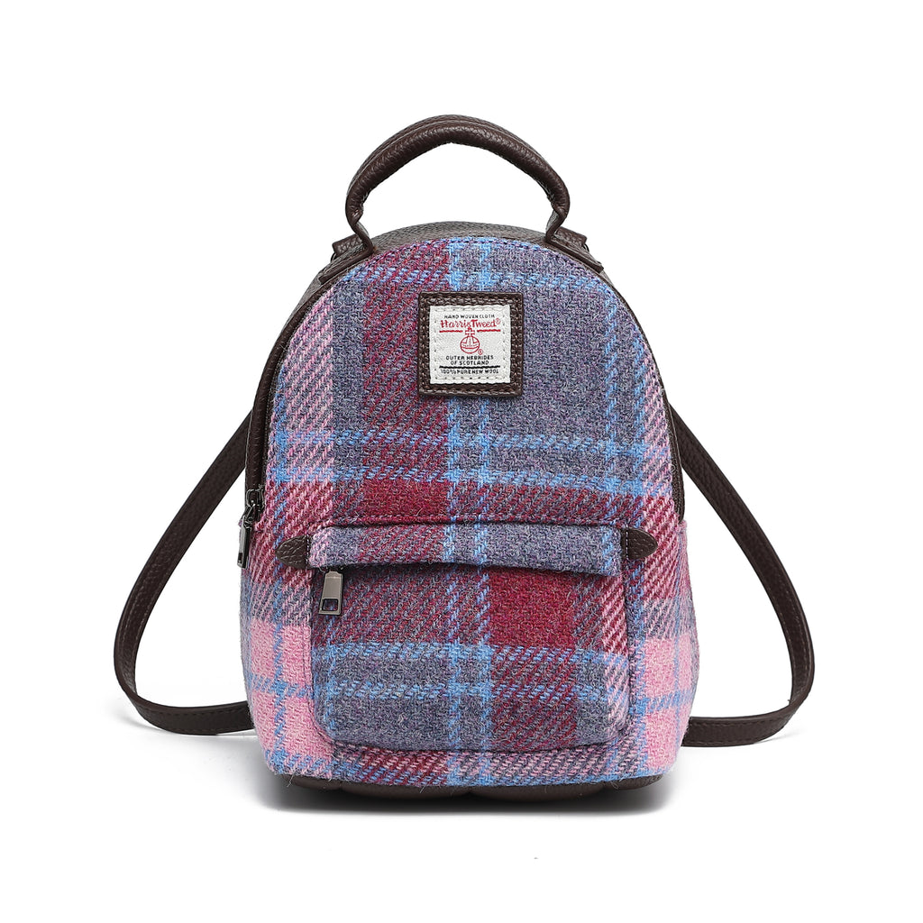 Harris Tweed Mini Backpack Purple Blue/Dark Brown