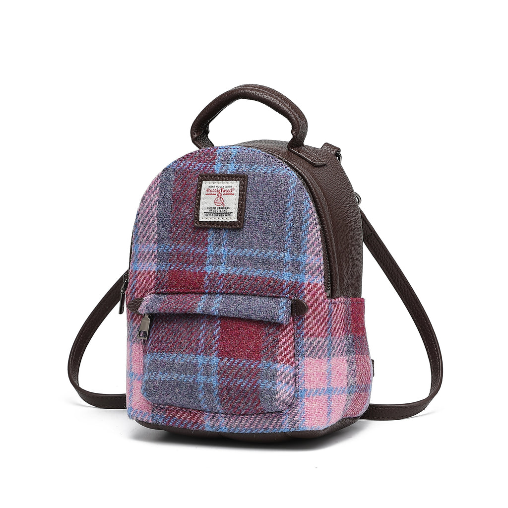 Harris Tweed Mini Backpack Purple Blue/Dark Brown