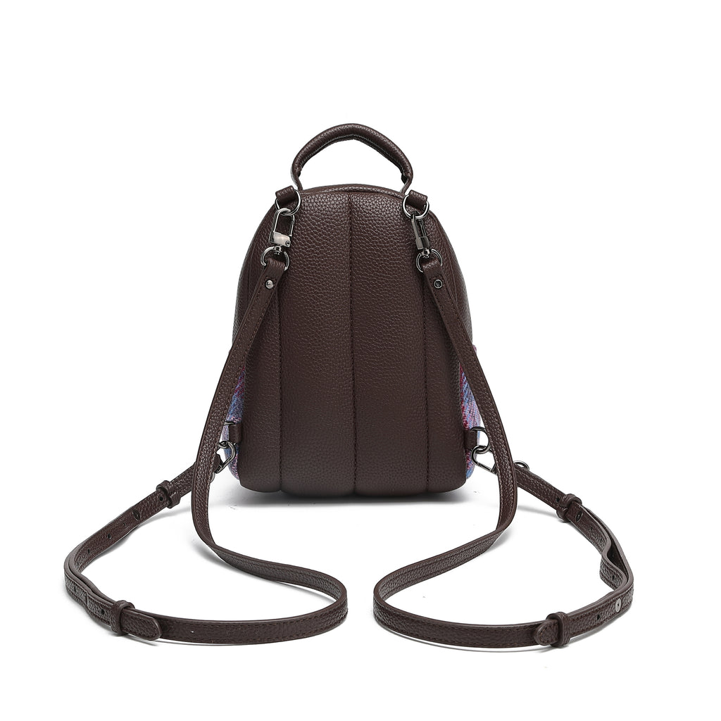 Harris Tweed Mini Backpack Purple Blue/Dark Brown