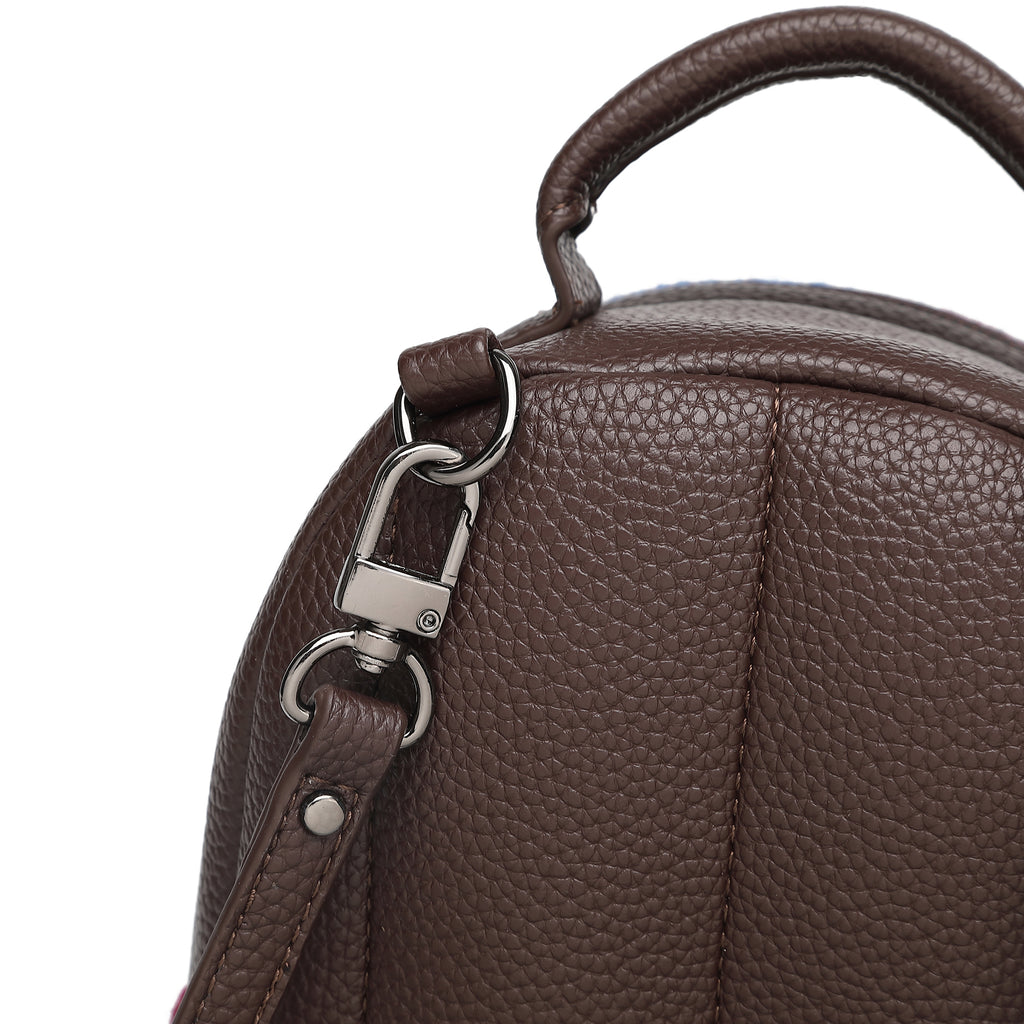 Harris Tweed Mini Backpack Purple Blue/Dark Brown