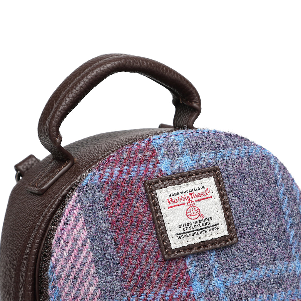 Harris Tweed Mini Backpack Purple Blue/Dark Brown