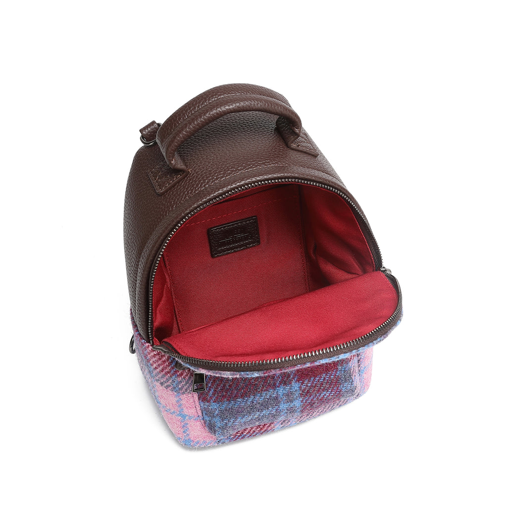 Harris Tweed Mini Backpack Purple Blue/Dark Brown