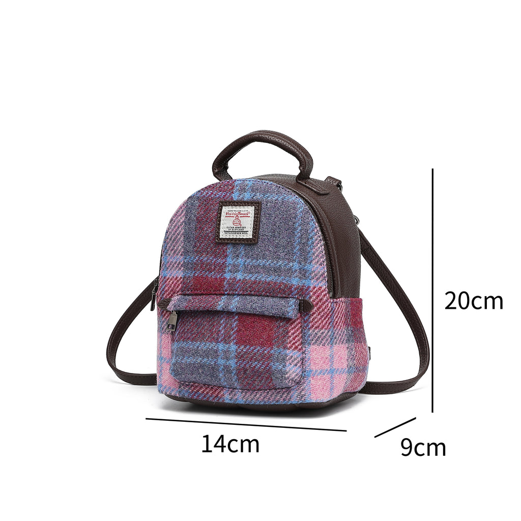 Harris Tweed Mini Backpack Purple Blue/Dark Brown