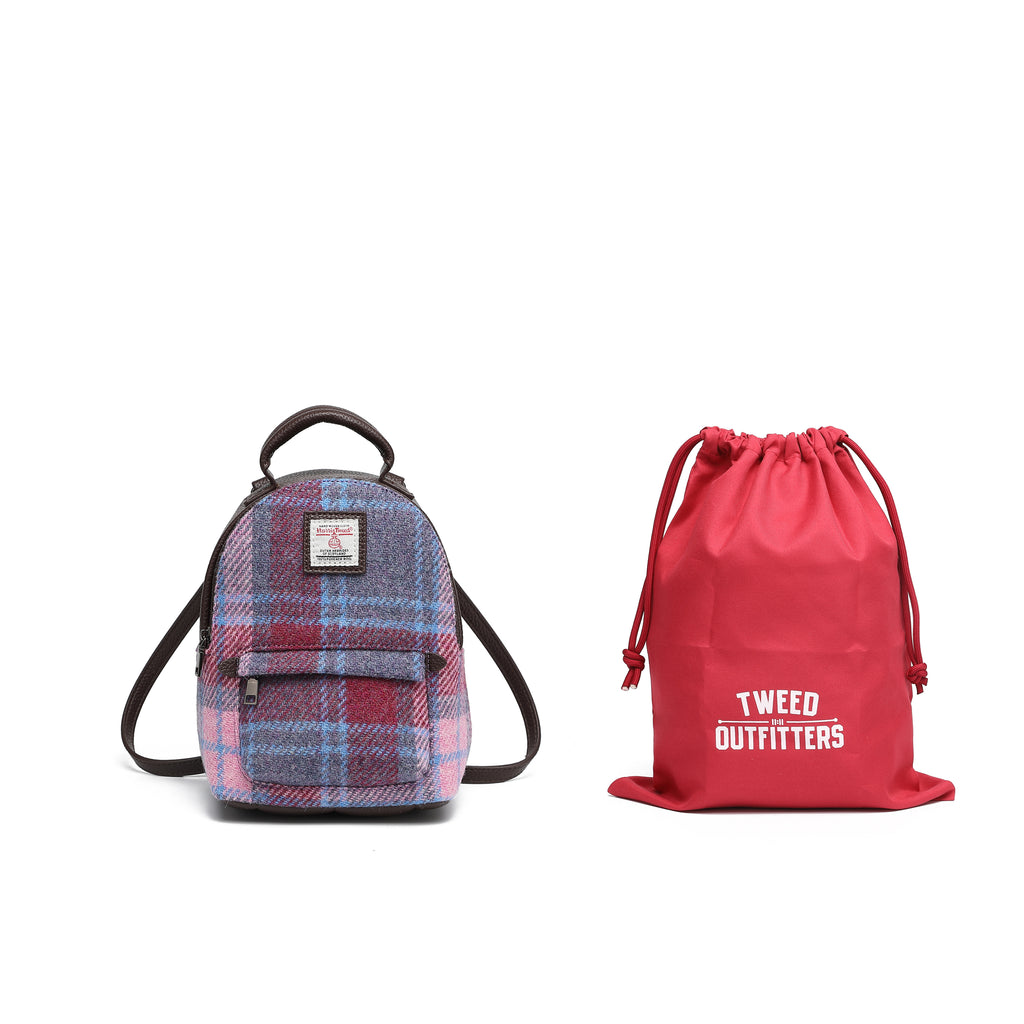 Harris Tweed Mini Backpack Purple Blue/Dark Brown