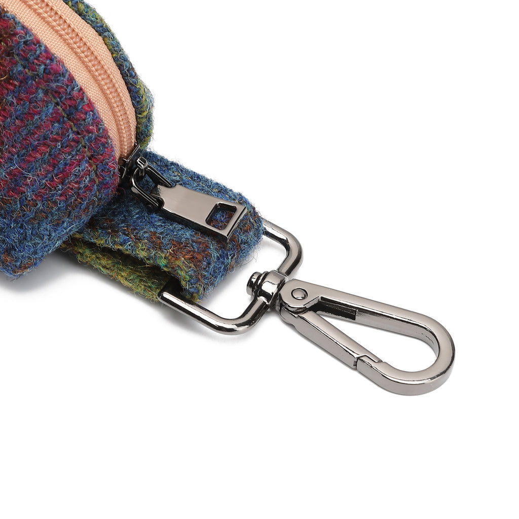 Harris Tweed Mini Zip Purse Purple Green/Tan Brown