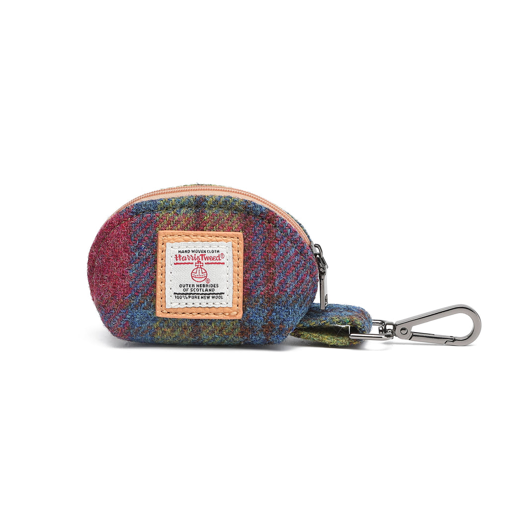 Harris Tweed Mini Zip Purse Purple Green/Tan Brown