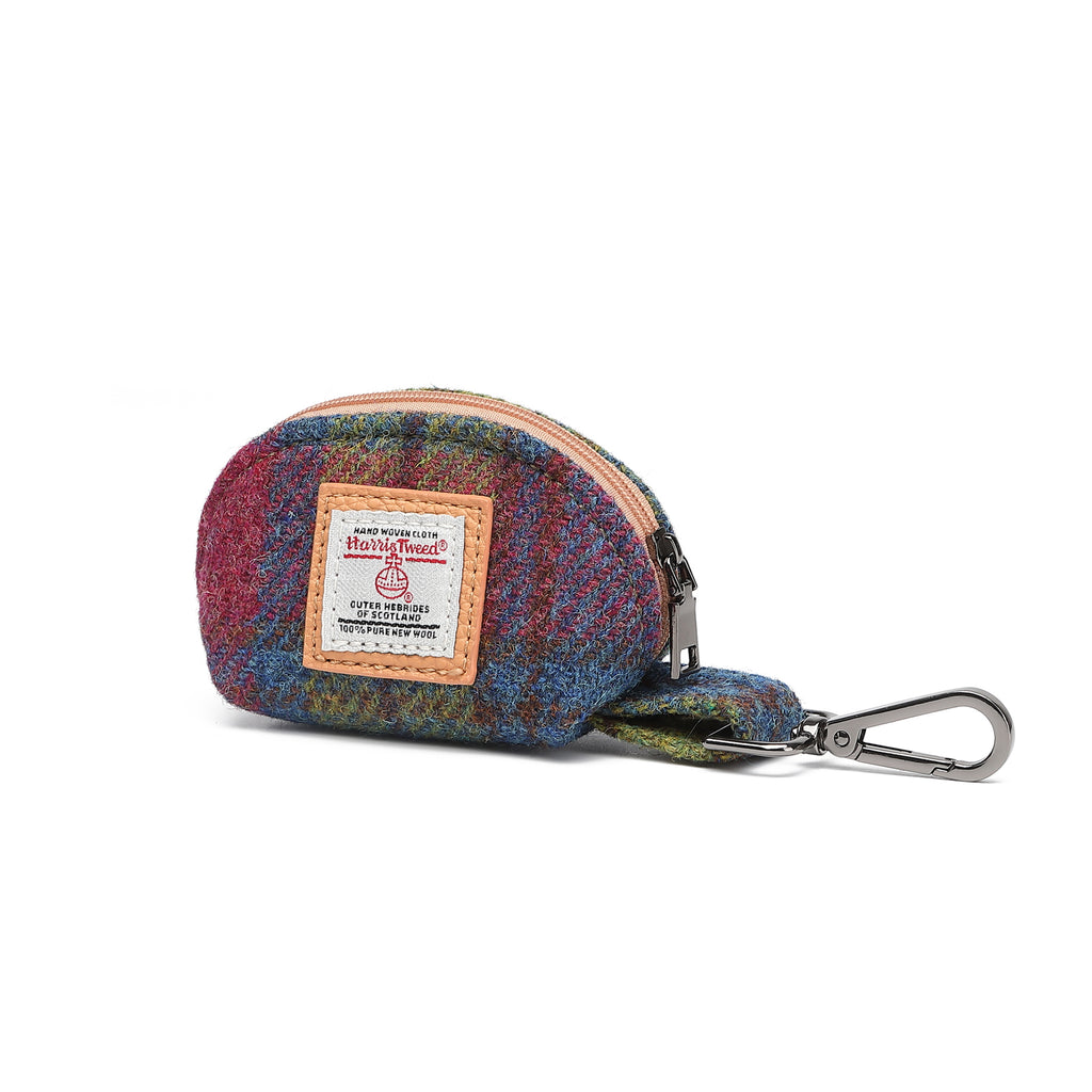 Harris Tweed Mini Zip Purse Purple Green/Tan Brown