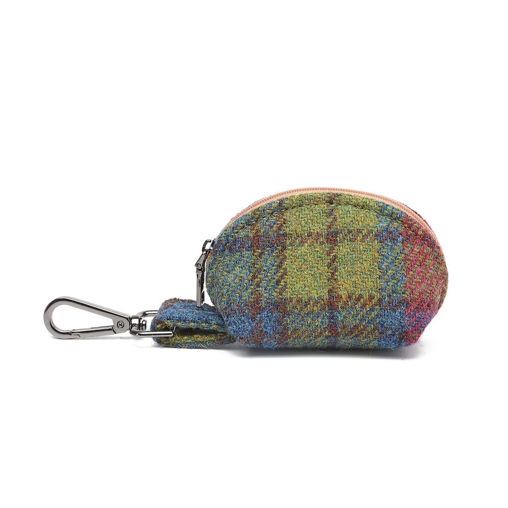 Harris Tweed Mini Zip Purse Purple Green/Tan Brown
