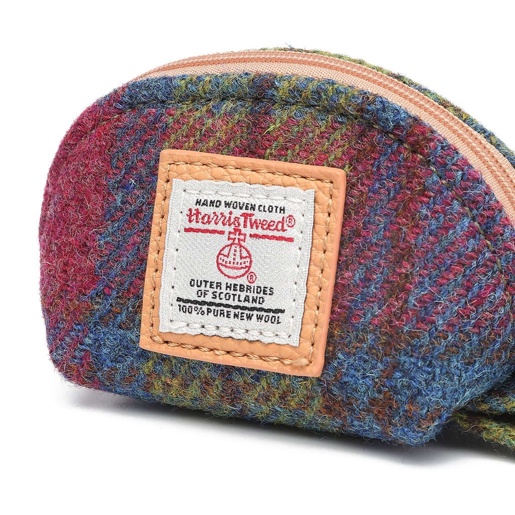 Harris Tweed Mini Zip Purse Purple Green/Tan Brown
