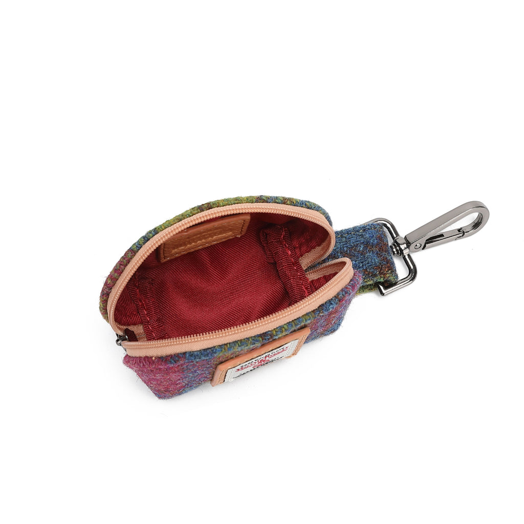 Harris Tweed Mini Zip Purse Purple Green/Tan Brown