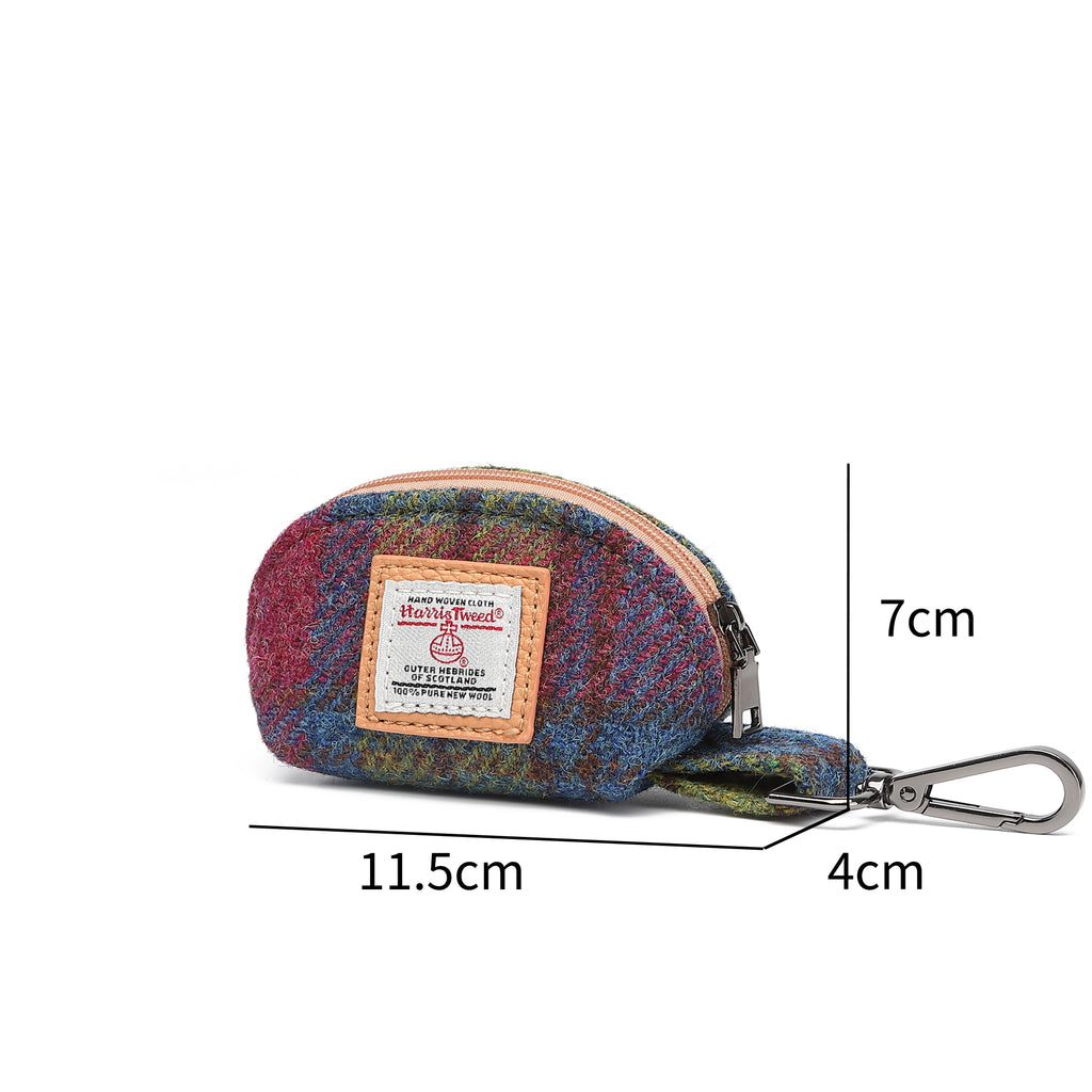 Harris Tweed Mini Zip Purse Purple Green/Tan Brown